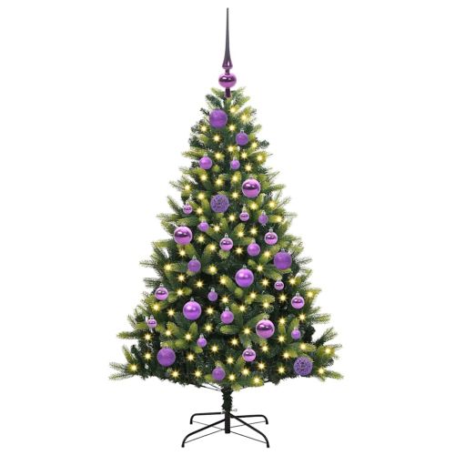 Изкуствен коледен дърво с панти 150 LEDs Зелен 120 cm PVC и PE