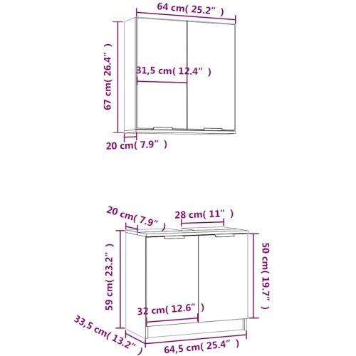 Комплект мебели за баня от 2 части, бял, инженерно дърво