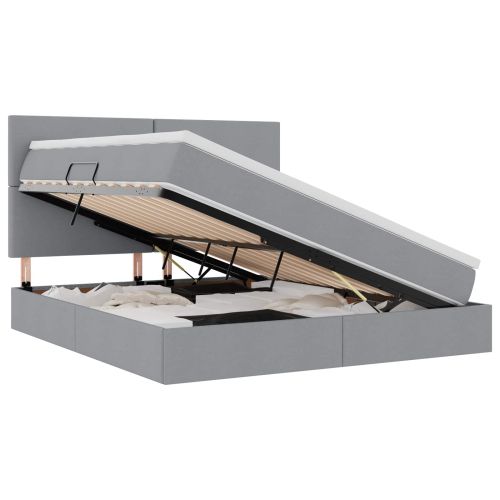 Легло с място за съхранение и LED с LED Светлосиво 160 x 200 cm