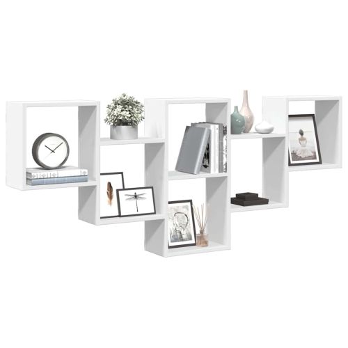 Стенен рафт, бял, 159x18x66 см, инженерно дърво