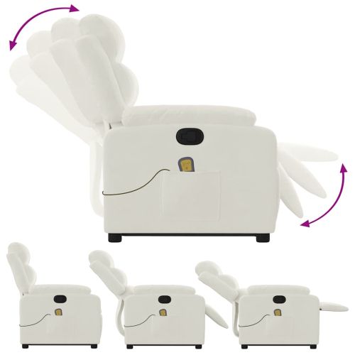 Изправящ масажен реклайнер стол, кремава, кадифе