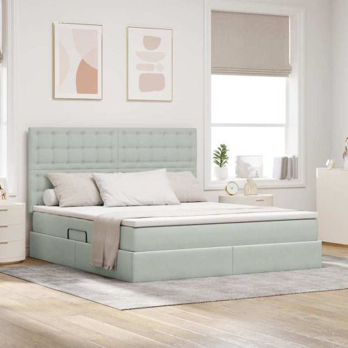 Легло с място за съхранение и LED с LED Светлосиво 160 x 200 cm