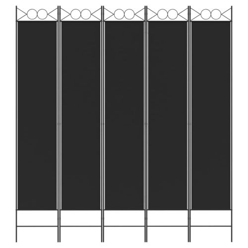 Параван за стая, 5 панела, черен, 200x220 см, текстил