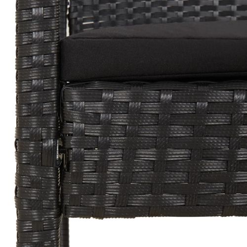 Градинска пейка с възглавница, черна, 105 см, полиратан