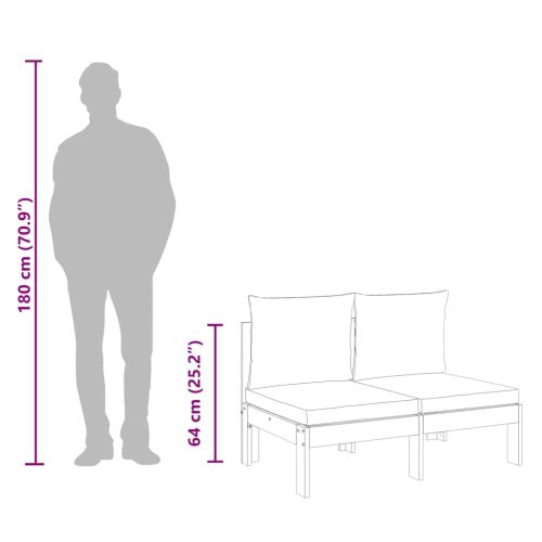 Външен диван без подлакътник с възглавници 2 места акация масив