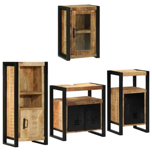 Комплект мебели за баня 4 pcs Кафяво Солидно мангово дърво