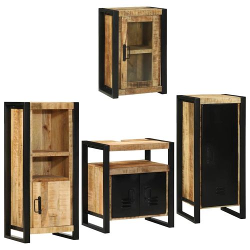 Комплект мебели за баня 4 pcs Кафяво Солидно мангово дърво