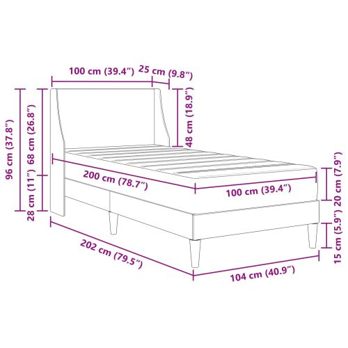 Рамка за легло с матрак Светлосиво 100 x 200 cm текстил