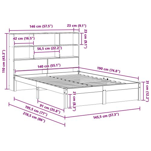 Легло с рама и главата за съхранение Восъчен Кафяв 140 x 190 cm