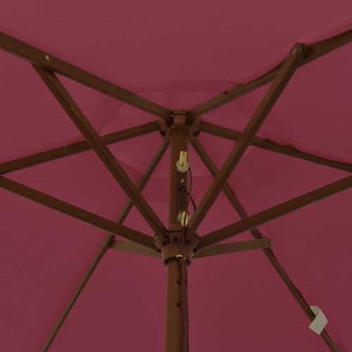 Градински чадър с дървен прът, бордо червено, 196x231 см