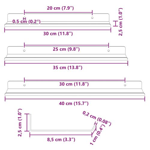 Стенен рафт с рафт 3 pcs Антрацит 40 x 9 x 2,5 см