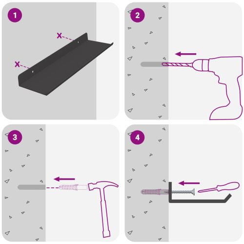 Стенен рафт с рафт със съхранение 4 pcs Черно 30 x 9 x 2,5 см