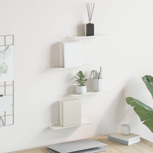 Стенен рафт с рафт със съхранение 4 pcs Бяло 30 x 9 x 2,5 см
