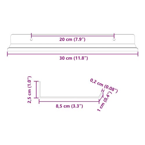 Стенен рафт с рафт със съхранение 4 pcs Бяло 30 x 9 x 2,5 см
