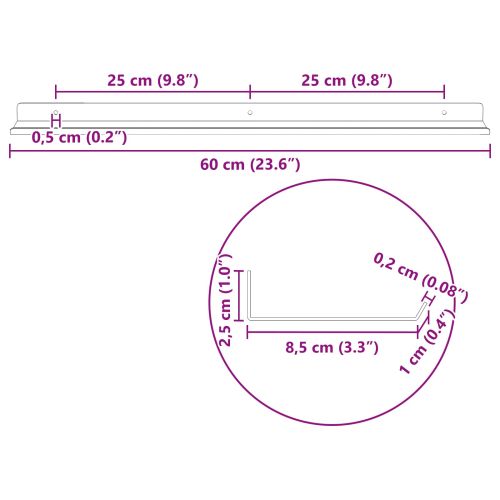 Стенен рафт с рафт със съхранение 4 pcs Розово 60 x 9 x 2,5 см