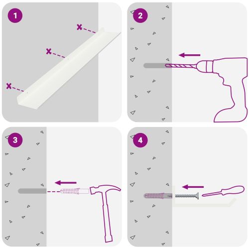Стенен рафт с рафт със съхранение 4 pcs Бяло 60 x 9 x 2,5 см