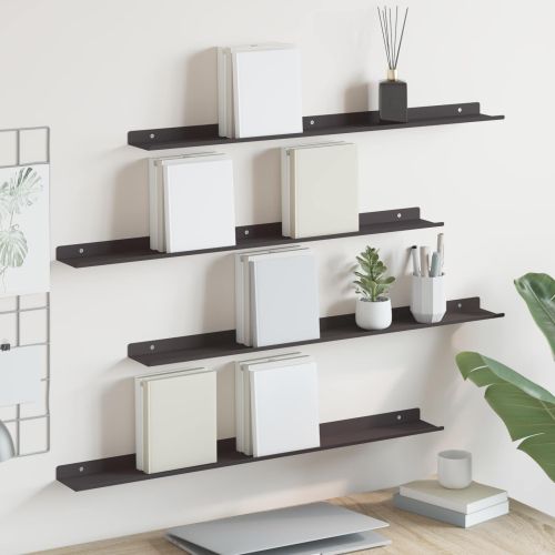 Стенен рафт с рафт със съхранение 4 pcs Черно 80 x 9 x 2,5 см