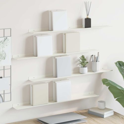 Стенен рафт с рафт със съхранение 4 pcs Бяло 80 x 9 x 2,5 см