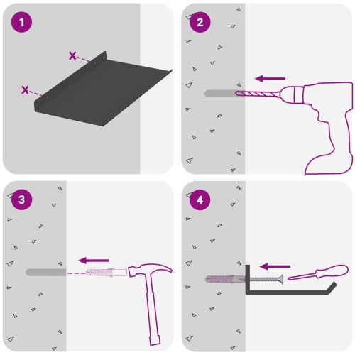Стенен рафт с рафт със съхранение 4 pcs Черно 30 x 18 x 2,5 см