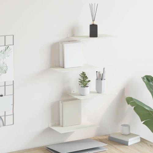 Стенен рафт с рафт със съхранение 4 pcs Бяло 30 x 18 x 2,5 см