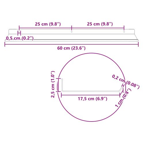 Стенен рафт с рафт със съхранение 2 pcs Розово 60 x 18 x 2,5 см