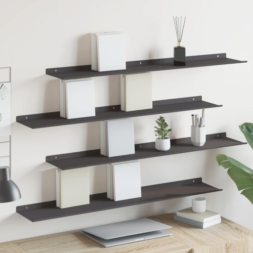 Стенен рафт с рафт със съхранение 4 pcs Черно 100 x 18 x 2,5 см