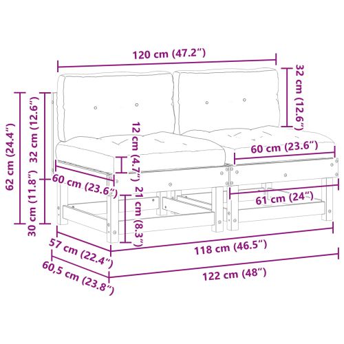 Градинен среден диван Масивна боровина Восъчен Кафяв