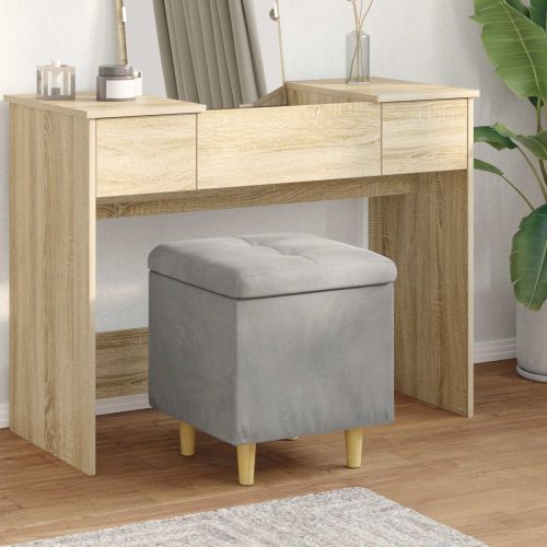 Табуретка с място за съхранение с възглавница Светлосиво Кадифе