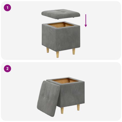 Табуретка с място за съхранение с възглавница Тъмен сив Кадифе