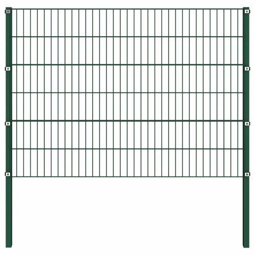 Ограден панел с железни стълбове 1385x120 см, зелен