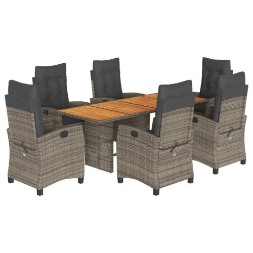 Градински трапезен комплект 7 части с възглавници сив полиратан