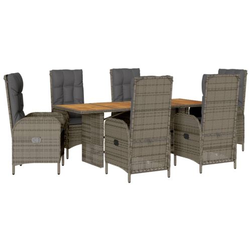 Градински трапезен комплект 7 части с възглавници сив полиратан