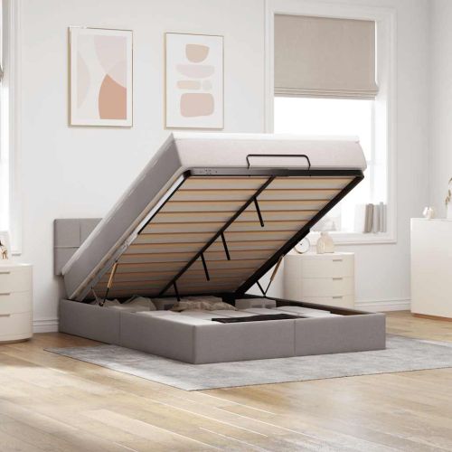 Османска легло с матрак, таупе, 140x190 см, плат