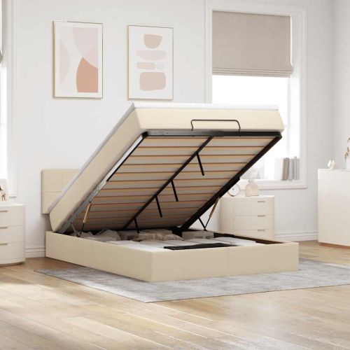 Османска легло с матрак, кремаво, 140x190 см, плат