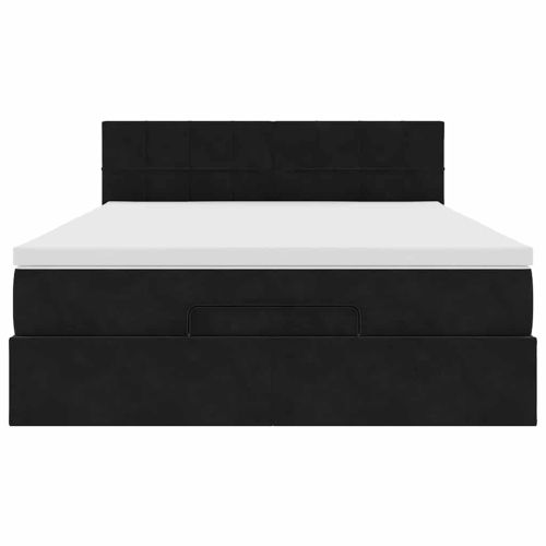 Османска легло с матрак и LED, черно, 140x200 см, кадифе