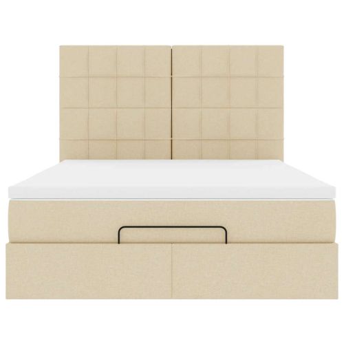 Османска легло с матрак и LED, кремаво, 140x190 см, плат