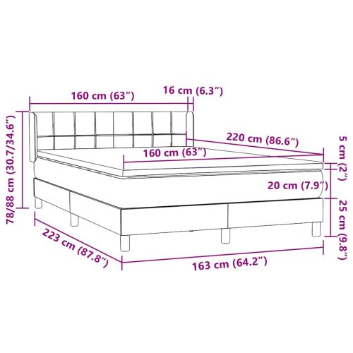 Боксспринг легло с матрак, черно, 160x220 см, кадифе