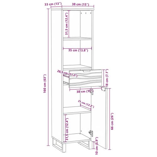 Шкаф за мивка в баня Орех 38 x 33 x 160 см Инженерно дърво