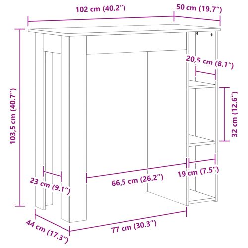 Бар маса с рафт Черния дъб 102 x 50 x 103,5 см Инженерно дърво