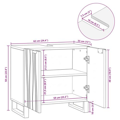 Шкаф за мивка в баня Орех 62 x 33 x 58 см Инженерно дърво
