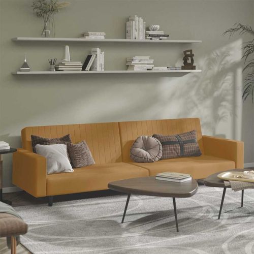 2-местно разтегателно канапе, кафяво, кадифе