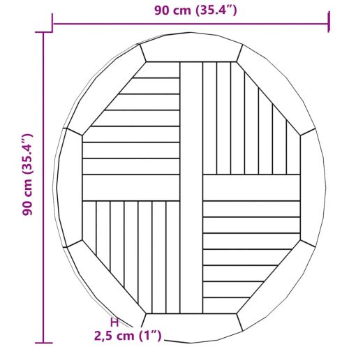 Плот за маса, тиково дърво масив, кръгъл, 2,5 см, 90 см