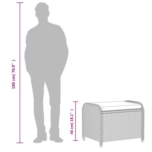 Градинска табуретка с възглавница черна 58x46x46 см полиратан