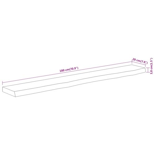 Стенен рафт, 180x20x3,8 см, правоъгълен, масив акация, жив ръб