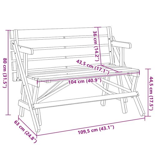 Пикник маса с пейки чамова дървесина масив 2 в 1 конвертируема