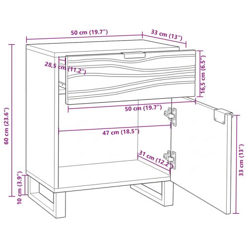 Нощен шкаф Орех 50 x 33 x 60 см Масивна акациева дървесина