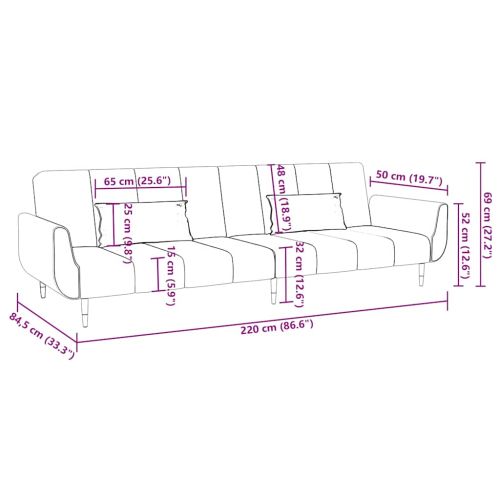 2-местно разтегателно канапе с 2 възглавници светлосиво кадифе