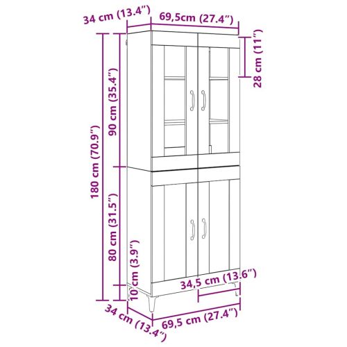 Висок шкаф Старо дърво 69,5 x 34 x 180 см Инженерно дърво