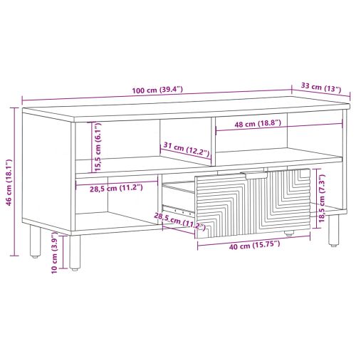 ТВ Единици с чекмедже Солидно акациево дърво 100 x 33,5 x 46 см