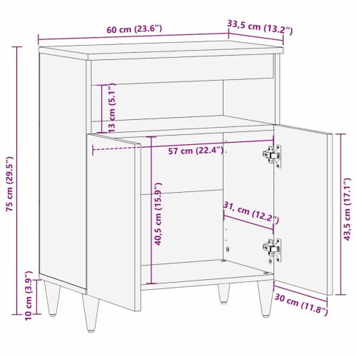 Страничен шкаф Кафяво 60 x 33,5 x 75 см Солидно мангово дърво